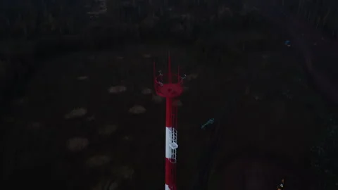 Top view of a red and white communication tower Stock Footage 345983606