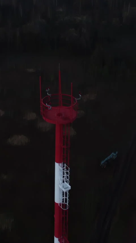Top view of a red and white communication tower Stock Footage 347033652