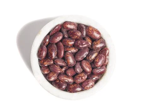 Top view of red beans in marble bowl isolated on white background. Stock Photos