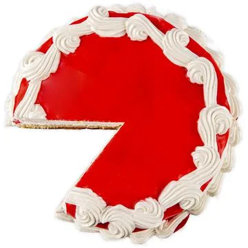 A top view of a red cake missing a slice decorated with white cream isolated  Stock Photos
