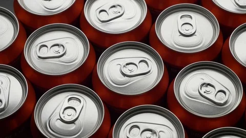 Top view of red can of soda or beer rotate background Stock Footage 106739937