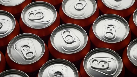 Top view of red can of soda or beer rotate background Stock Footage 106740006