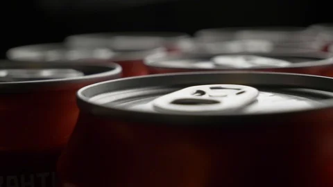 Top view of red can of soda or beer rotate background Stock Footage 106740215