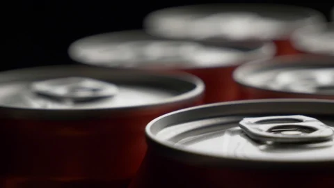 Top view of red can of soda or beer rotate background Stock Footage 106740442
