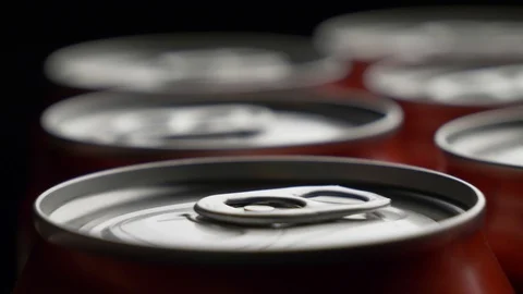 Top view of red can of soda or beer rotate background Stock Footage 106740516