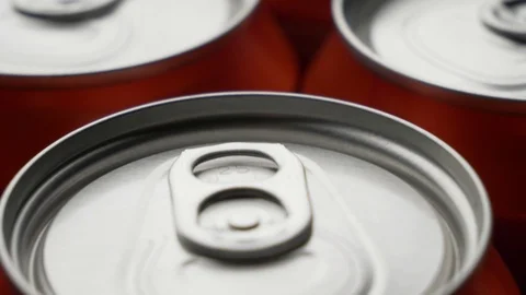 Top view of red can of soda or beer rotate background Stock Footage 106740660