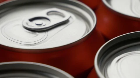 Top view of red can of soda or beer rotate background Stock Footage 106740692