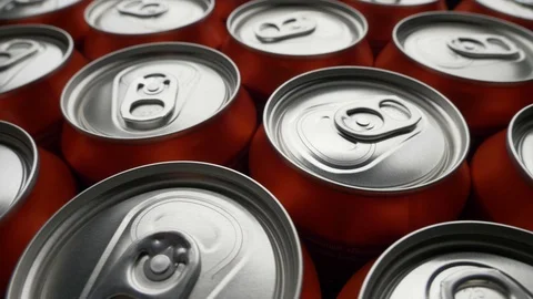 Top view of red can of soda or beer rotate background Stock Footage 106740785