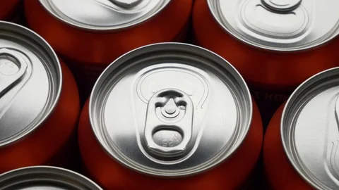 Top view of red can of soda or beer rotate background Stock Footage 106740964
