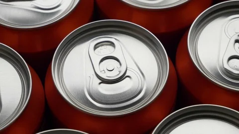 Top view of red can of soda or beer rotate background Stock Footage 106741107