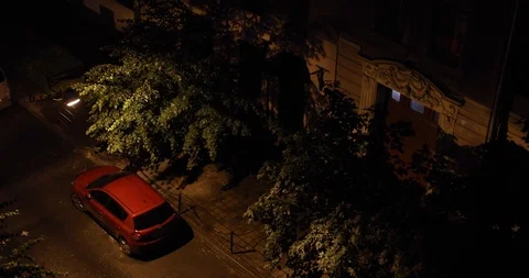 Top View Of Red Car Parked At Nighttime. Stock-Footage 111693595