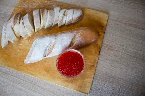 Top view red caviar in jar Stock Photos