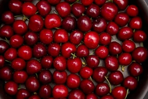 Top view of red cherry background Stock-Fotos
