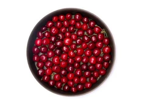 Top view of red cherry in round baking tin Foto stock