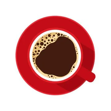 Top view red coffee cup with foam and bubbles and saucer isolated on white Stock-Illustration