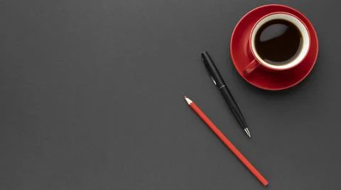Top view red cup coffee with copy space. High quality and resolution beautiful Stock Photos