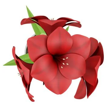 Top view of red flower in metallic pot isolated on white background Stock Illustration