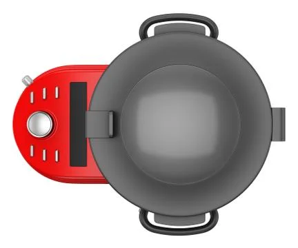 Top view of red food processor isolated on white background Stock Illustration