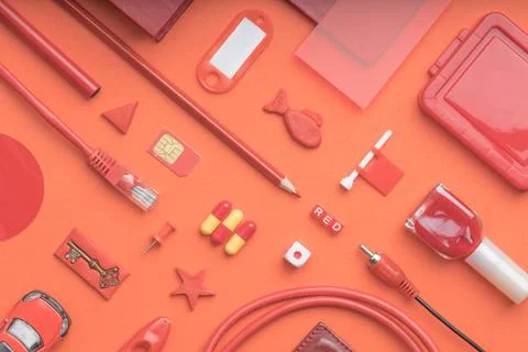 Top view of red objects on a red background Stock Photos