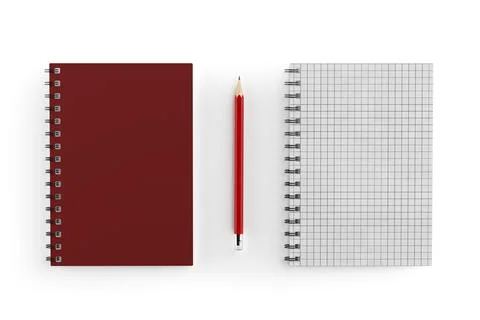 Top View of Red One Closed and One Opened  Spiral Paper Cover Notebook with.. Stock Illustration