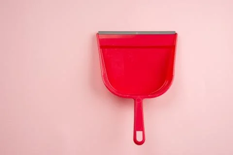 Top view of red plastic dustpan isolated on white background Stock Photos