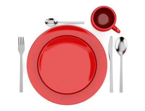 Top view of red table setting isolated on white background Stock Illustration