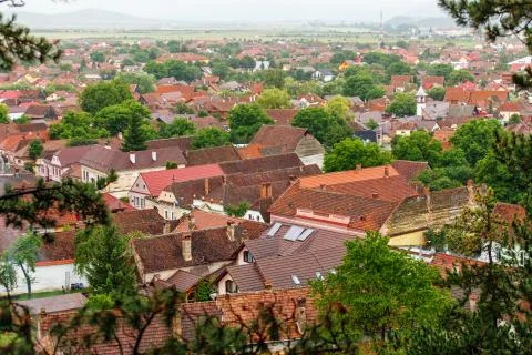 Top view to red tile roofs city. Stock Photos