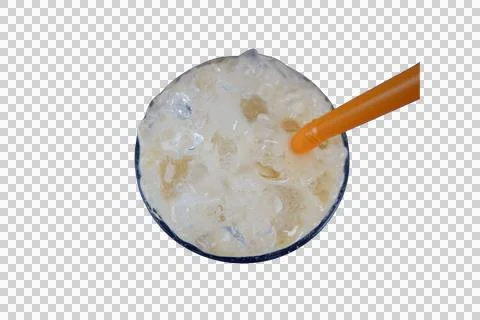 Top View of a Refreshing Milk-Based Drink with Crushed Ice and a Straw Stock Photos