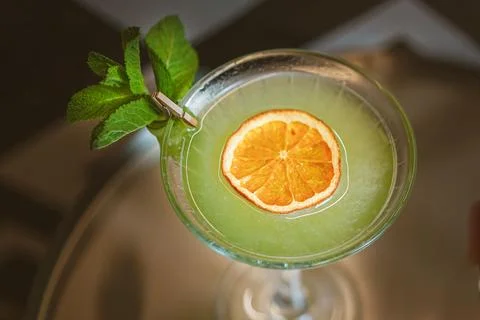Top View of Refreshing Mint Cocktail with Citrus Twist Stock Photos