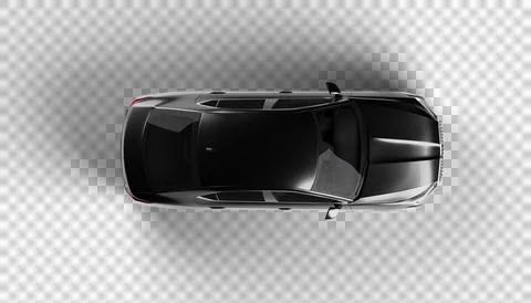 Top view render of dark grey colored modern sedan car on a transparent back.. Stock Illustration