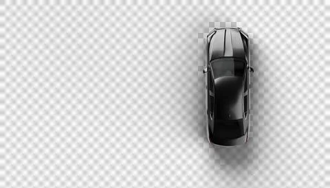 Top view render of dark grey colored modern sedan car on a transparent back.. Illustrazione stock