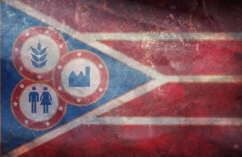 Top view of retro county of Hancock, Ohio flag with grunge texture, USA, no f Stock Illustration