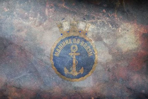 Top view of retro flag the Brazilian Navy, Brazil with grunge texture. Brazil Stock Illustration