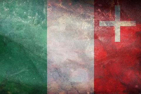 Top view of retro flag Canton of Neuchatel, Switzerland with grunge texture.  Stock Illustration