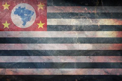Top view of retro flag estado de Sao Paulo, Brazil with grunge texture. Brazi Stock Illustration