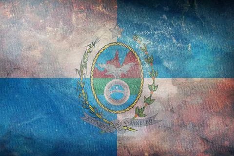 Top view of retro flag estado do Rio de Janeiro, Brazil with grunge texture.  Stock Illustration