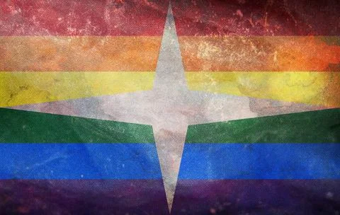 Top view of retro flag of Interlingua Pride with grunge texture, no flagpole. Stock Illustration