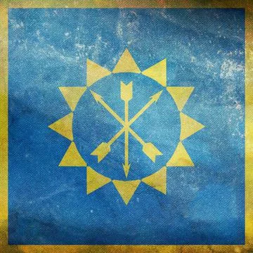 Top view of retro flag Khmelnytskyi, Ukraine with grunge texture. Ukrainian p Stock Illustration