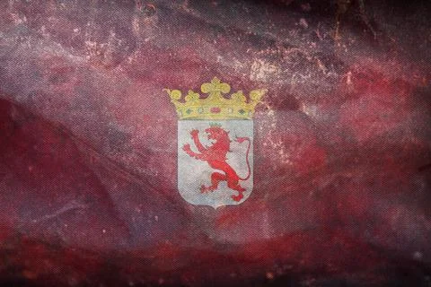 Top view of retro flag Leon, Spain with grunge texture. Spanish travel and pa Stock Illustration