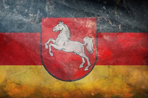 Top view of retro flag of Lower Saxony with grunge texture. Federal Republic  Stock Illustration