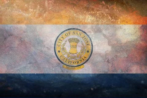 Top view of retro flag of San Jose, California with grunge texture. Flag back Stock Illustration