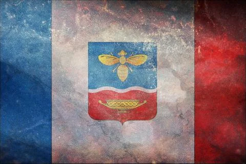 Top view of retro flag Simferopol, Ukraine with grunge texture. Ukrainian pat Stock Illustration