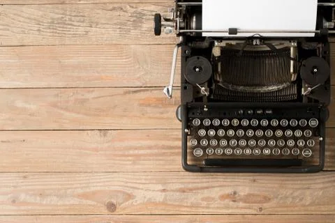 Top view of retro style typewriter in studio Stock Photos