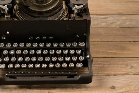 Top view of retro style typewriter in studio Stock Photos