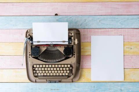 Top view of retro style typewriter in studio Stock Photos