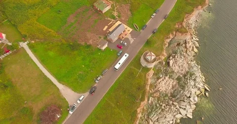Top view of a riding bus along the waterfront Video stock 74784365