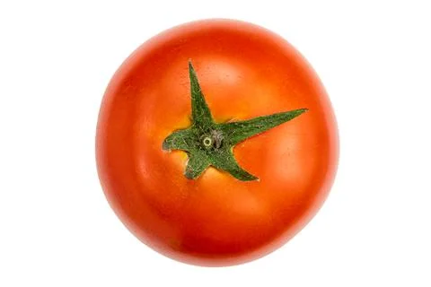 Top view of ripe single cherry tomato on white background with clipping path. Stock Photos