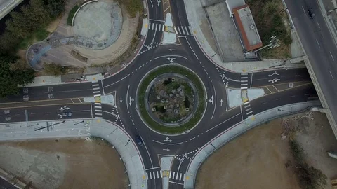 Top view rise over roundabout circle street Stock Footage 85149074