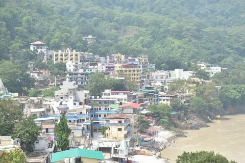 Top view, with river and same building in city Stock Photos