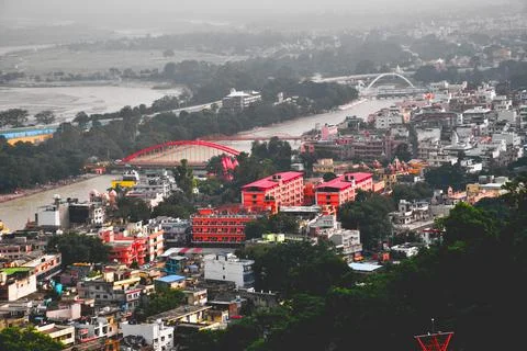 Top view, with river and same building in city Stock Photos
